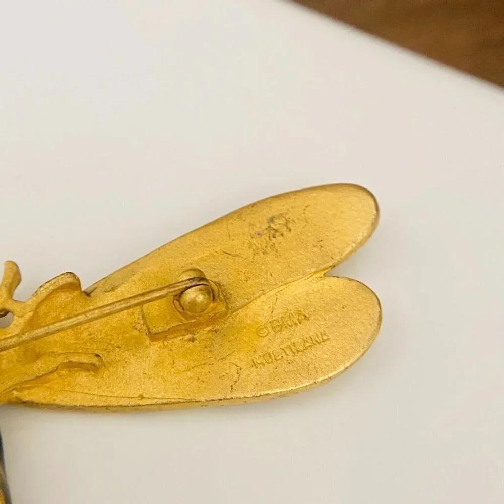 Vintage BMA Multilana Camo Pattern Dragonfly Brooch Pin
